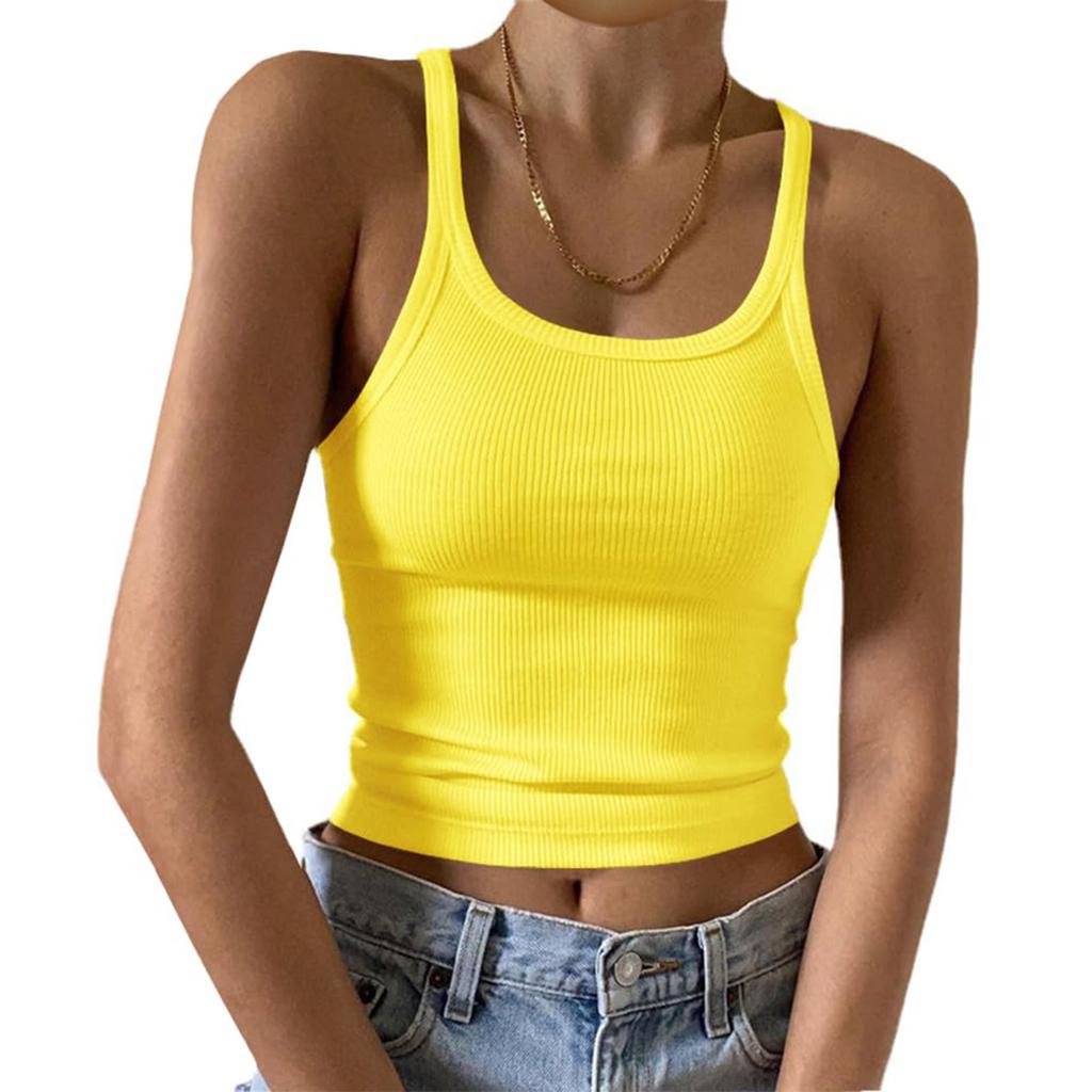 Women's Fashion Casual T-shirt Round Neck Vest Slim Bottom Solid Color Tops