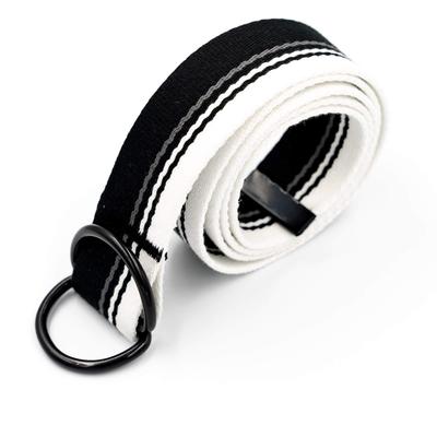 [Teeoff] Web Belt with Double D-Ring Buckles 1.38 Inch Wide Metal Tip Canvas Web Belt for Jeans Shorts (Black White Striped #2, 47.2")