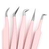 Custom Logo Pink Fiber Tip Lash Tweezers Volume Lash Tweezers Lash Tech 90 Degree Tweezers for Eyelash Extension(NO BOX)