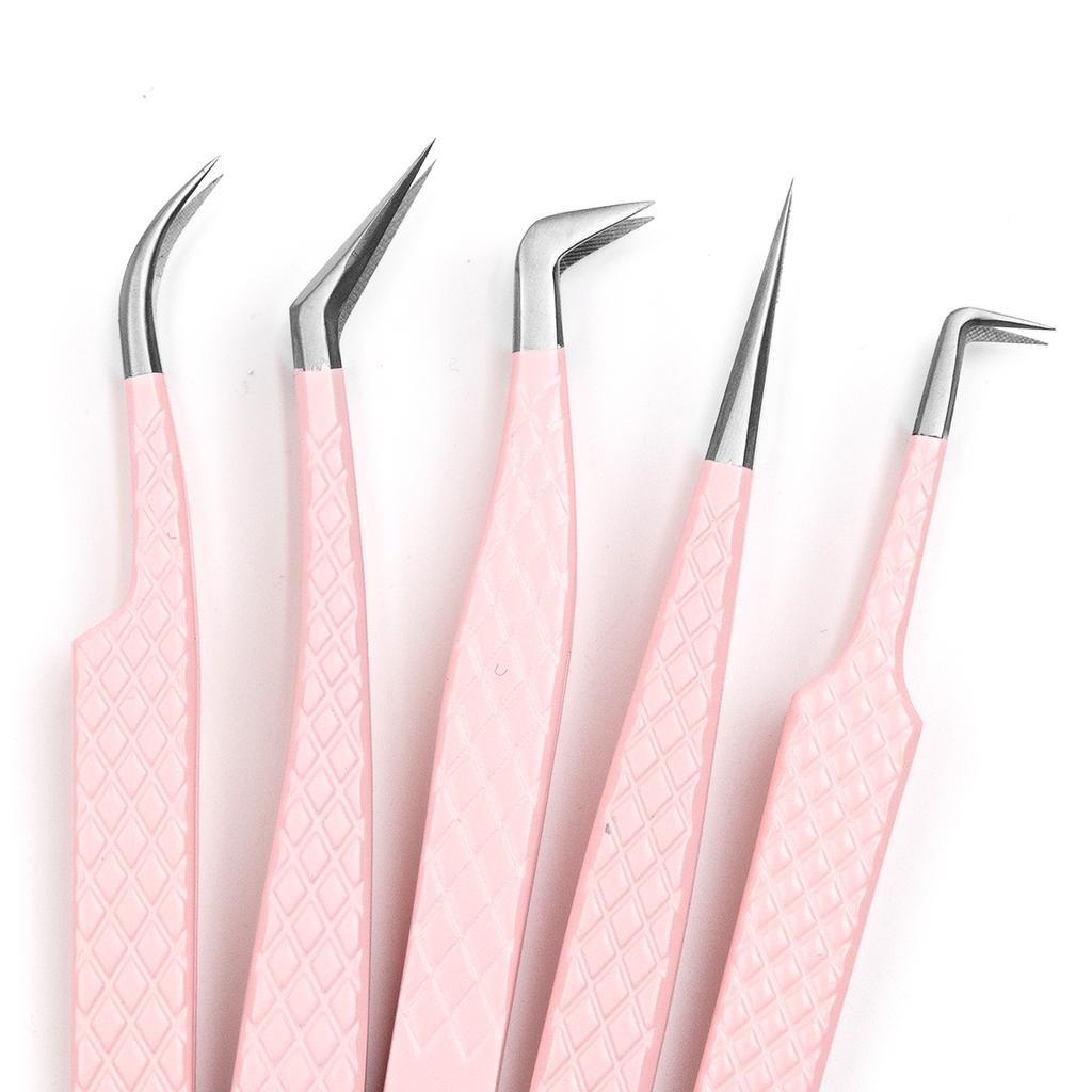 Custom Logo Pink Fiber Tip Lash Tweezers Volume Lash Tweezers Lash Tech 90 Degree Tweezers for Eyelash Extension(NO BOX)