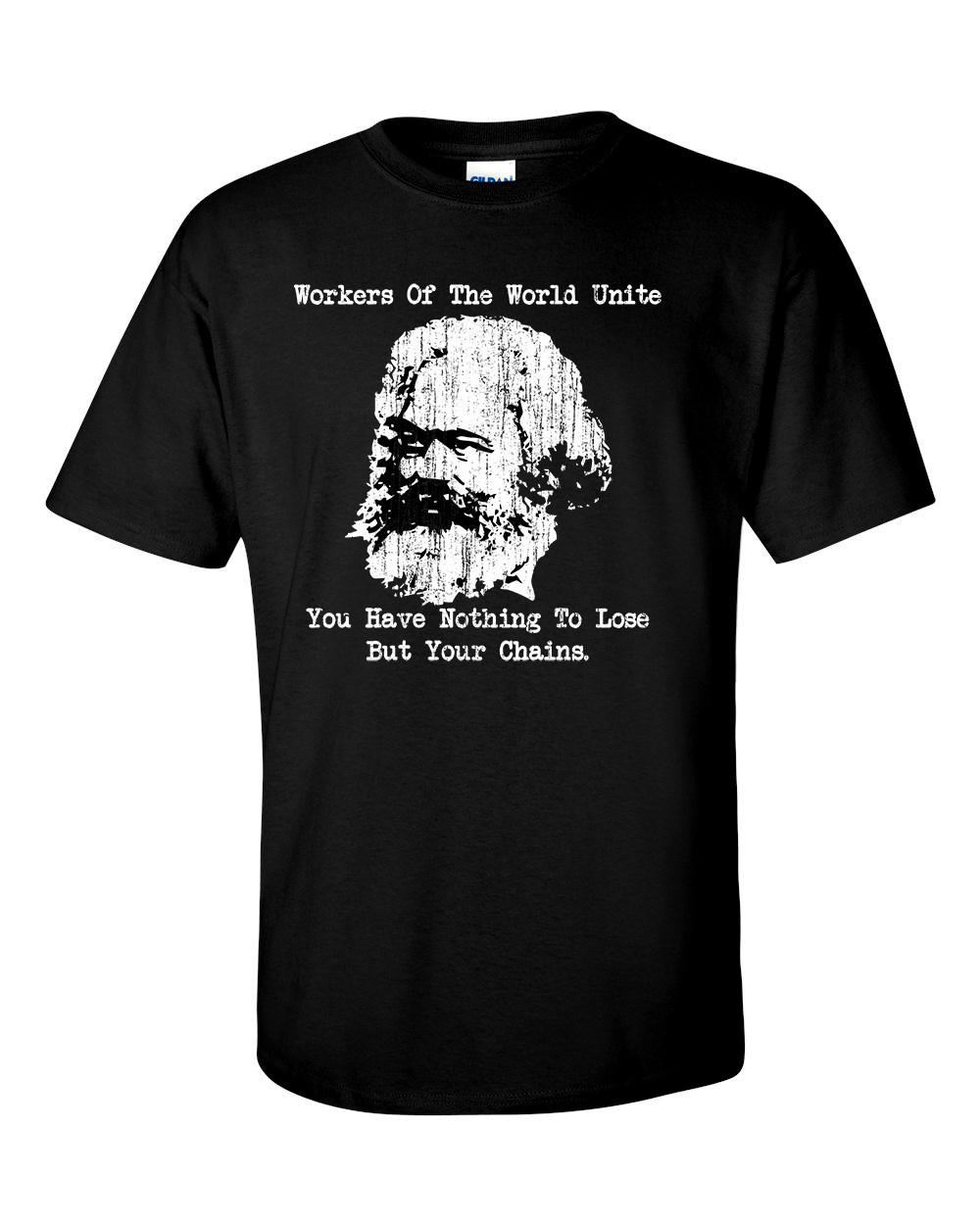 Karl Marx T-shirt Workers Unite Distressed Print Marxism Shirt S