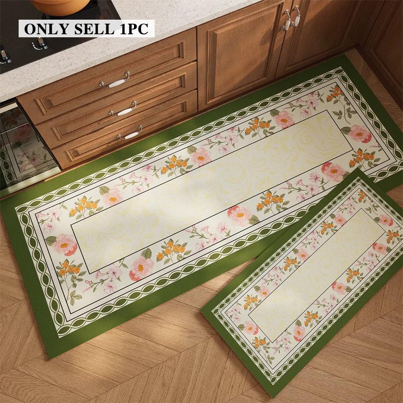 Kitchen Floor Mat PVC Waterproof Non-Slip Oil-proof Leather Carpet Floral Pattern Rug Long Size Home Decoration Mats Alfombra