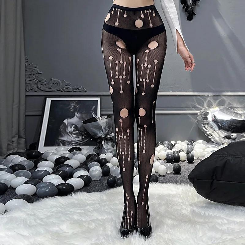 Damen Ausgeschnittene Gerissene Strumpfhose Lochbrechende Strumpfhose Dessous Leggings Strumpfhosen Gothic Socken Partykleidung Zubehör One Size gray