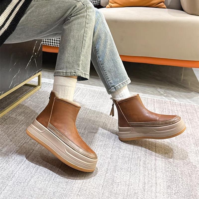 2026 New High Quality Genuine Leather Plush Women's Ankle Boots Winter Warm Wool Women's High-heeled Snow Boots Botas Para Mujer