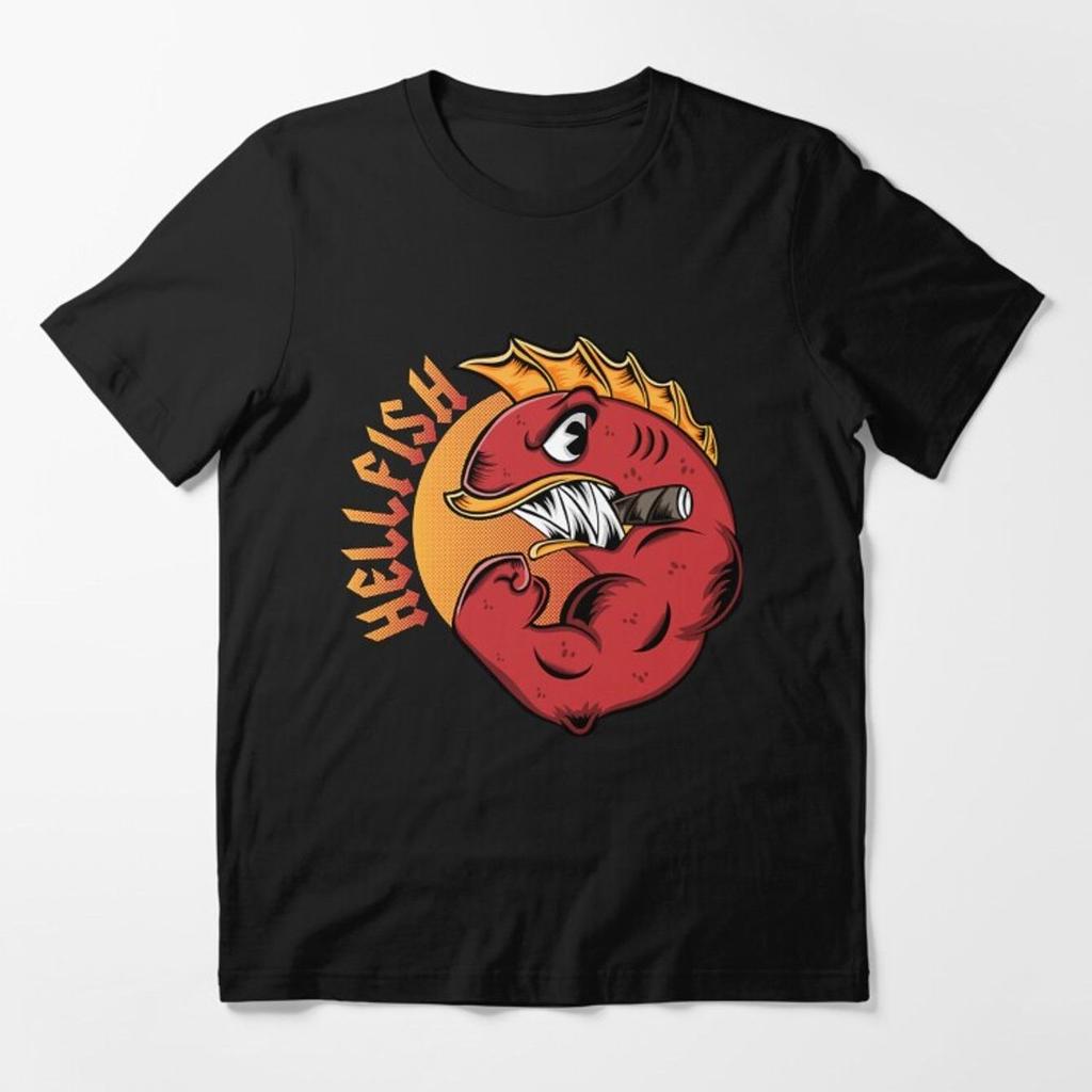 Hellfish T-Shirt Cartoon Fish Character Flame Design Bold Colorful Graphic Print Streetwear Art