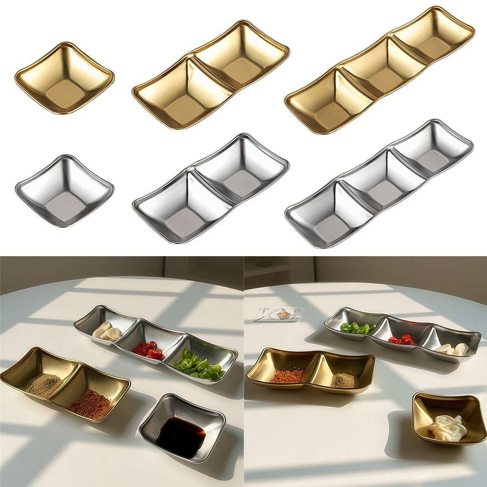 1/2/3 Grids Sauce Plate 304 Stainless Steel Tableware Korean Style Seasoning Dish  Home Resturant