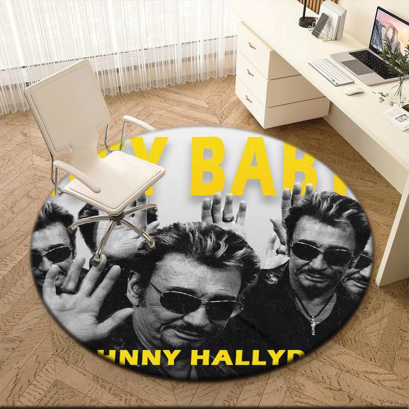 1pc Johnny Hallyday Music Album Round Carpet Painted Printed Circular Carpet, Home Door Mat, Outdoor Travel Protection Carpet