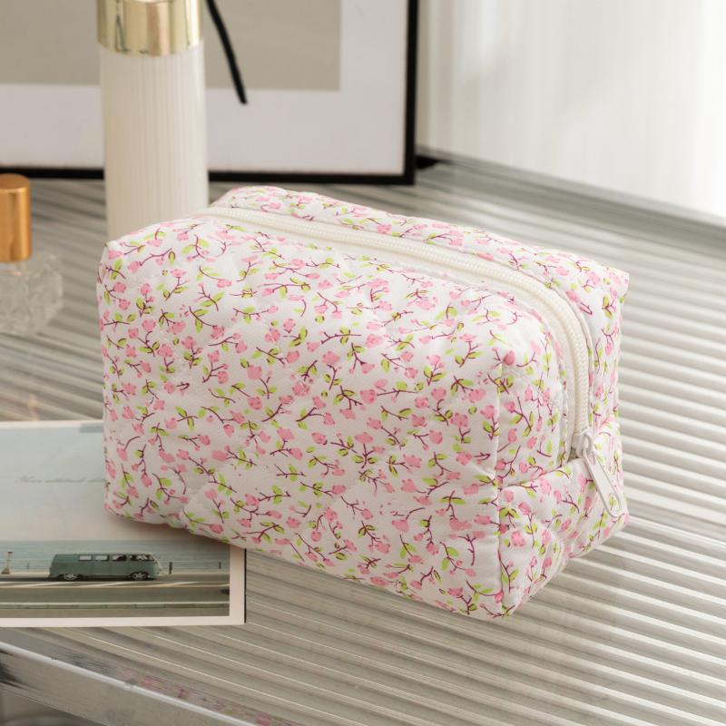 

Органайзер для зберігання, стьобана косметичка з квітковим принтом, косметичка з квітковим принтом, велика дорожня косметичка, аксесуар для макіяжу рожевий