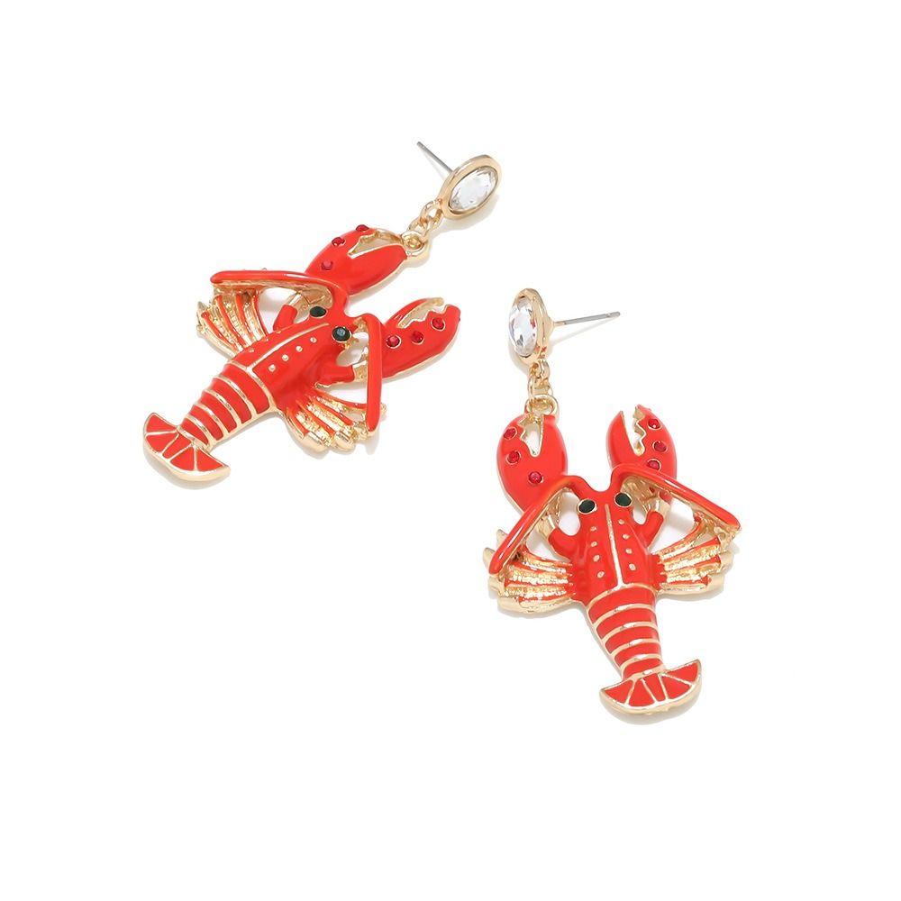 Creative Lobster Earrings Rhinestone Bohemian Dangle Earring Elegant Enamel Stud Earrings  Holiday