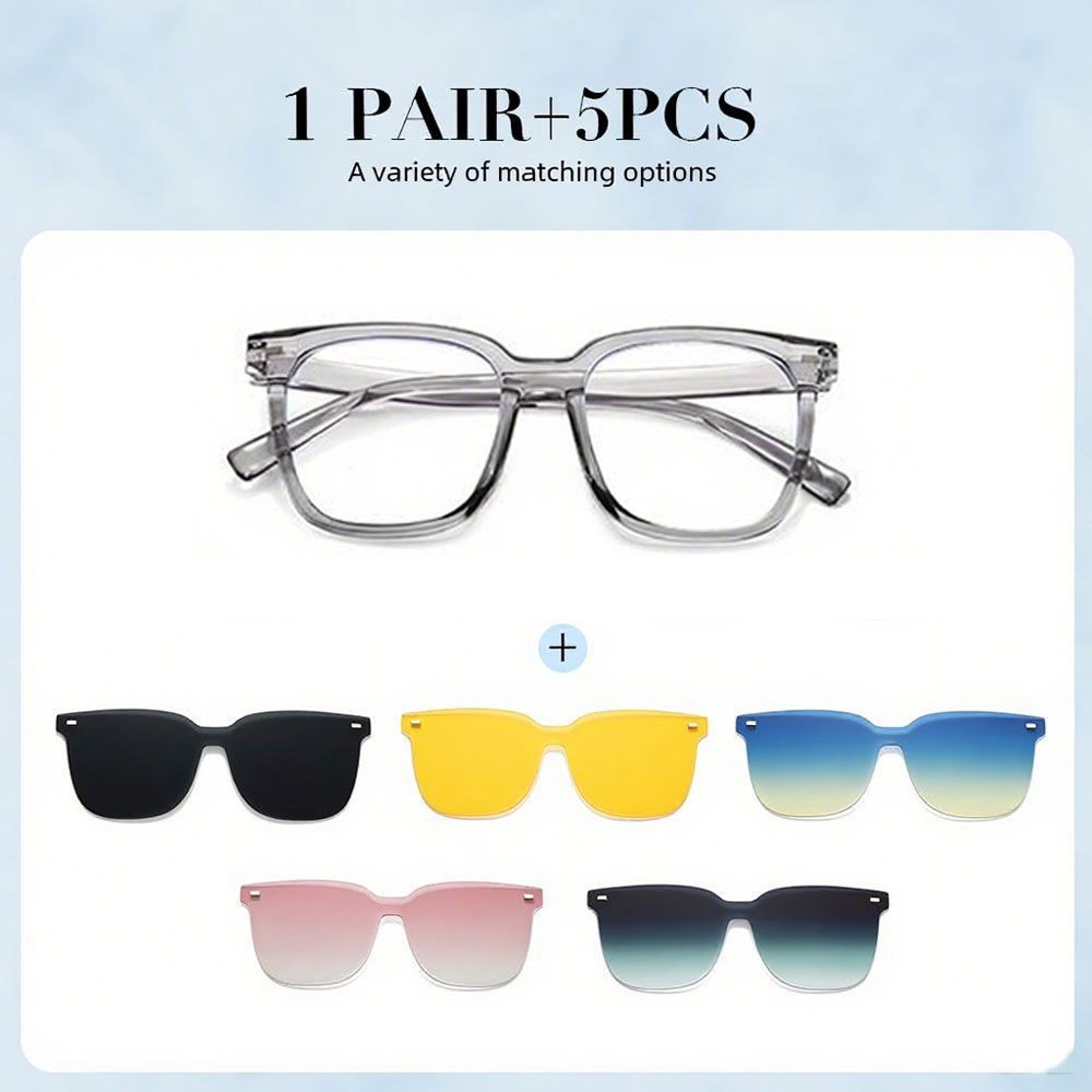 

1PC Glasses With 5 Interchangeable Lenses, Unisex For Men And Women, Freely Switch Colors