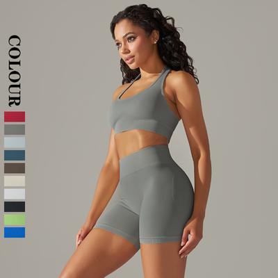 Ensemble de Yoga sans couture pour femmes, tenues de Fitness, short de hanche pêche, costume antichoc, soutien-gorge de sport, combinaisons de course à pied
