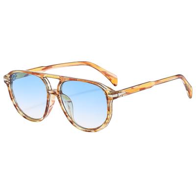 Neue Retro Pilot Sonnenbrille für Damen mit doppelter Brücke, Leopardenmuster, Gradient, UV400, Lässige Brille für Damen und Herren