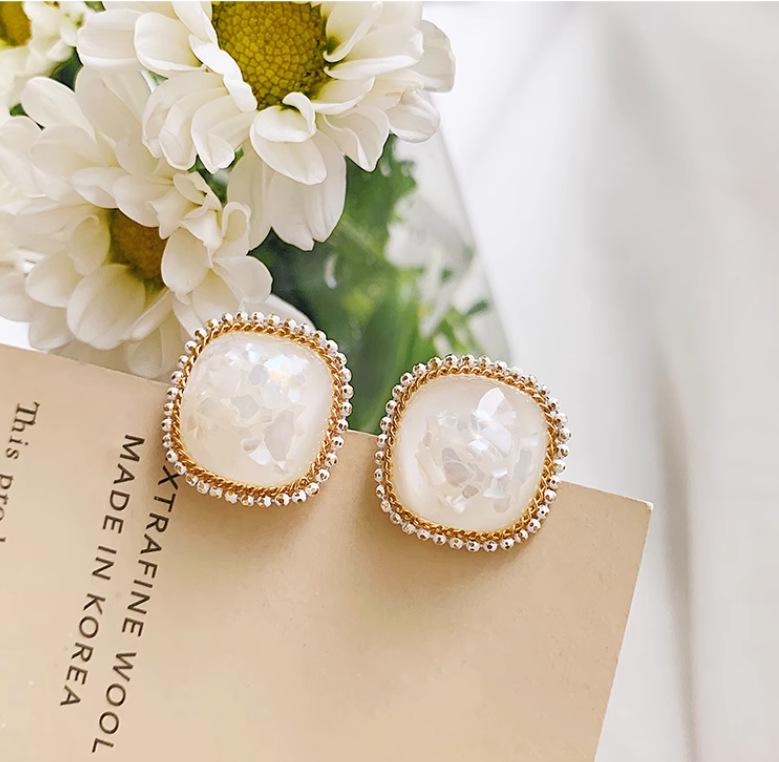 

Серьги из серебра 925 пробы с квадратными стразами и ракушками: Универсальный, Изысканный, Холодный стиль пуссет для женщин