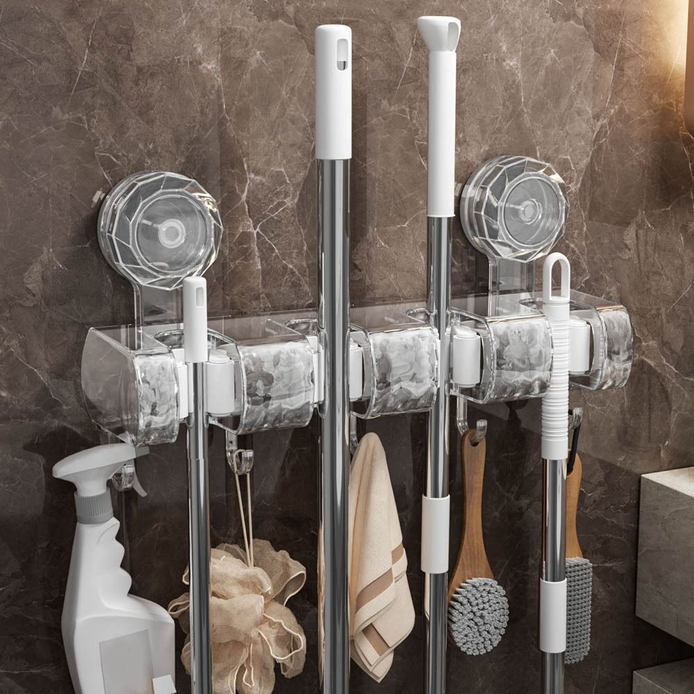 Wall Mounted Broom Mop Holder Plastic Grip Broom Organizer Durable Mop Storage Rack  Bathroom