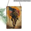 2D Flat Decorative Aluminum Sign Plaque 1pc 8x12 Inch Sign with Message "American Flag and Soldiers" Perfect Room Decor for Veteran Room, Living
