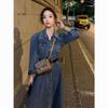 Hong Kong Retro Denim Shirt Dress for Women: Slim-Fit, Elegant, Single-Breasted, Perfect for Spring & Autumn