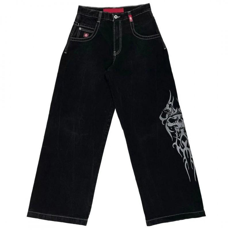 Calças Jeans Masculinas Y2K Hip Hop Góticas de Perna Larga Corte Amplo Streetwear Calças de Brim Calças Casuais
