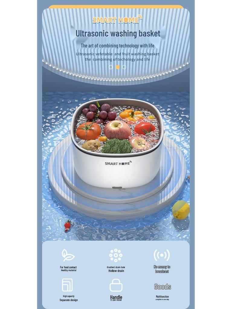 Portable Ultrasonic Fruit & Vegetable Cleaning Basket with Large Capacity & Handle