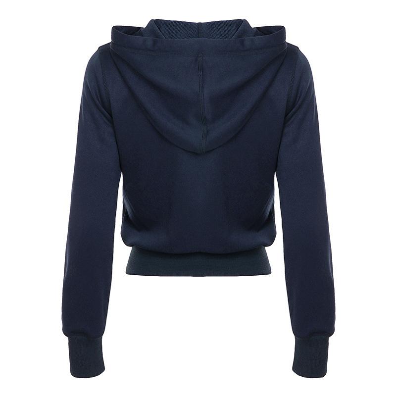 Letter Print Zipper Hoodie For Women Casual Style Short Slim Fit Drawstring Versatile Fashionable Versatile Sports Jacket