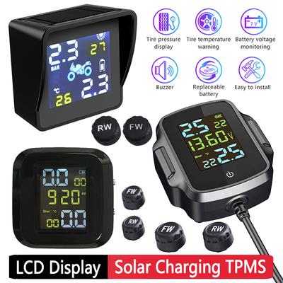 Auto Reifendruck Alarm Überwachungssystem TPMS 2 Externe Sensoren LCD-Anzeige Temperaturwarnung Drahtlos Solar Motorradteile