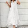 Collare Senza Maniche Cotone Lino Ampio Swing Abito Lungo per Abbigliamento da Donna Abiti Casual
