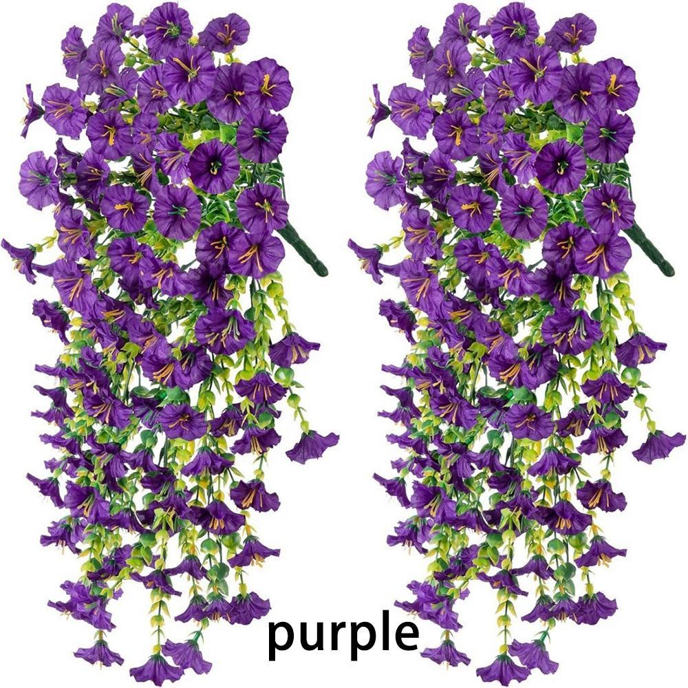 

Artificial Fake Hanging Plants Flowers Faux Silk Morning Glory Long Vines for Home Garden Porch Patio Plant Outdoor Decor 2pcs фиолетовый