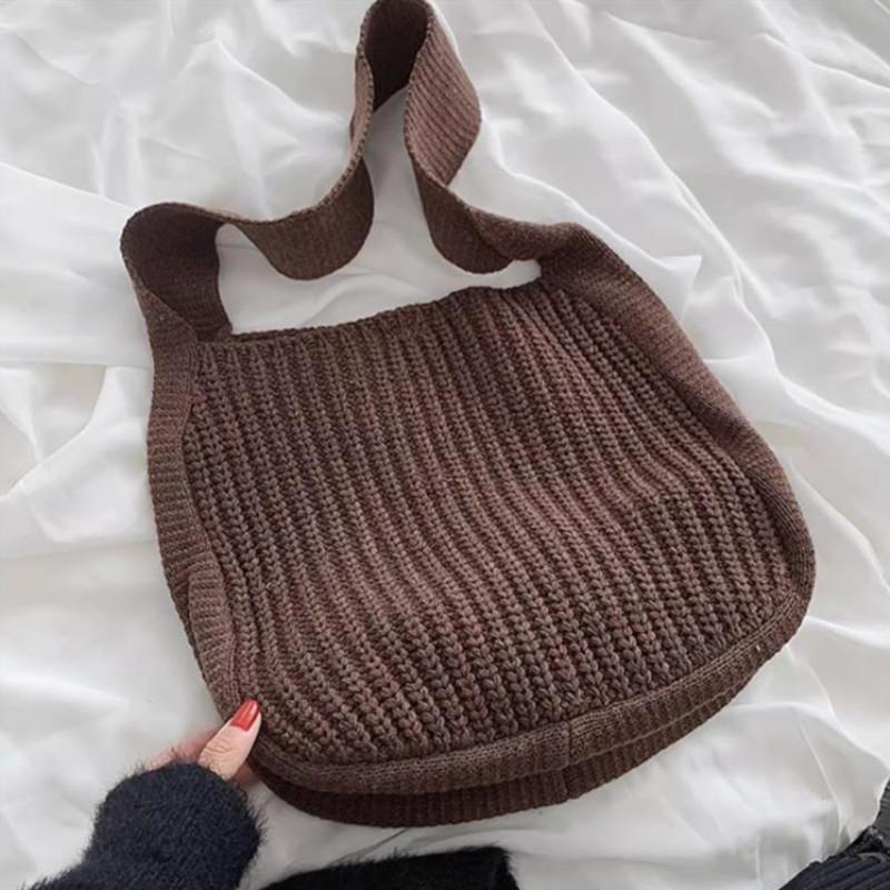Yogodlns Retro Wool Knitted Shoulder Bag for Women Winter New Large Capacity Shopping Totes Bag
