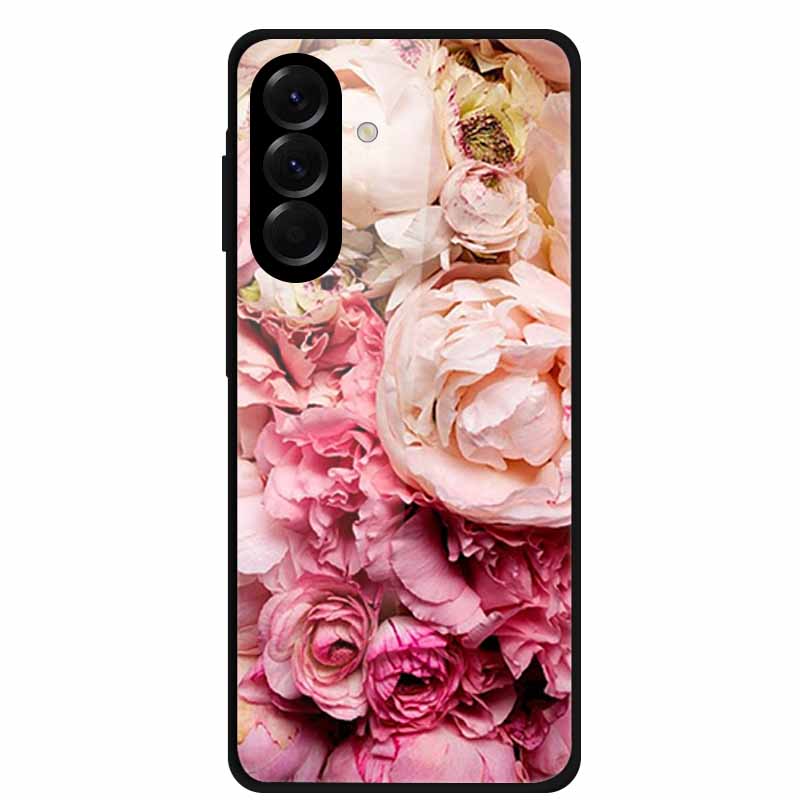 Tempered Glass Phone Case For Samsung Galaxy S24 FE Case Hard PC Back Cover Shell for Galaxy S24FE S 24 FE 5G Hard Covers Flower