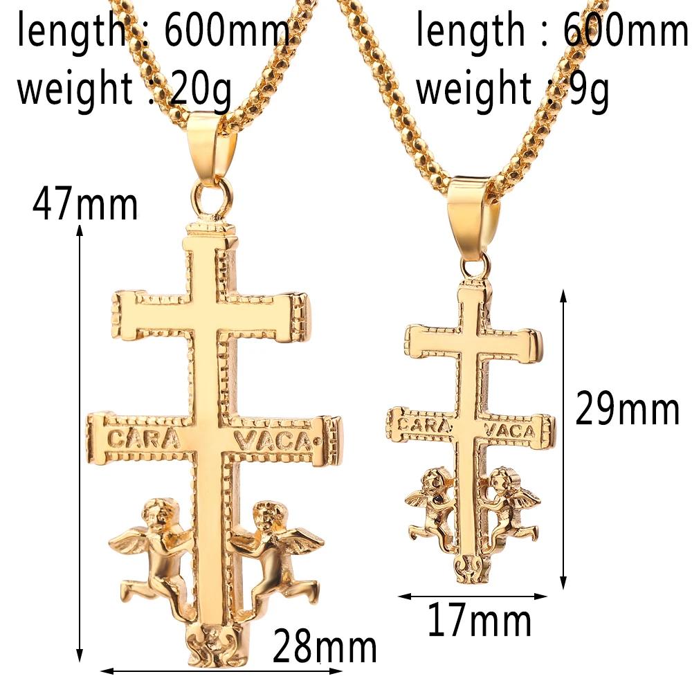 Catholic Caravaca Crucifix Cross Necklace Cherub Angel Pendant Christian Necklaces For Women Men Jewelry