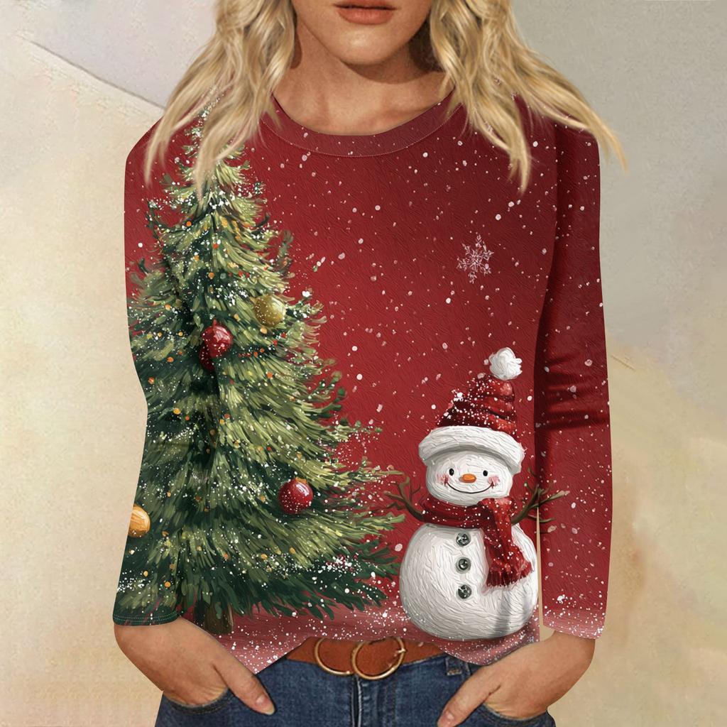 Women's Loose Comfortable Casual Fashion Round Neck Christmas Print Long Sleeve Hoodie