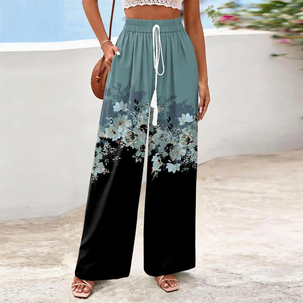 Women's Wide-Leg Casual Flowy Floral Print Pants
