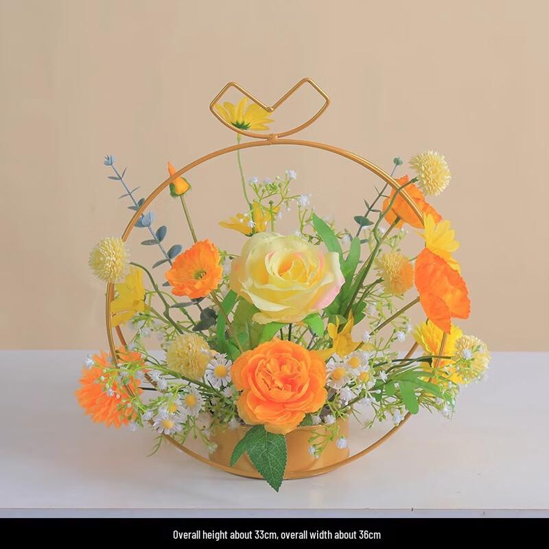 Panier de Fleurs Artificielles avec Rose, Marguerite et Gypsophile