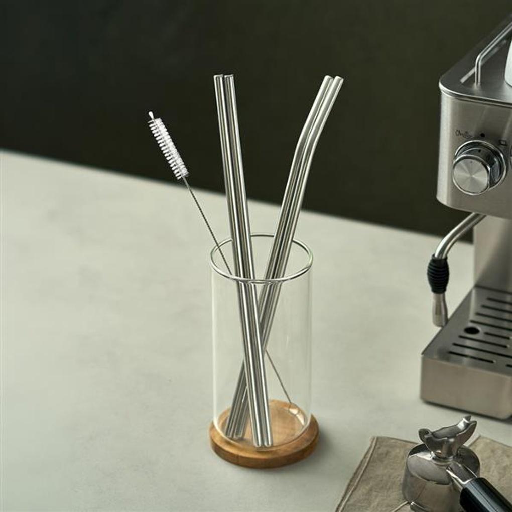 Estebanhof Stainless Steel Straw Cleaning Brush Set 30cm Straight 2P + Curved 2P + Cleaning Brush 1P