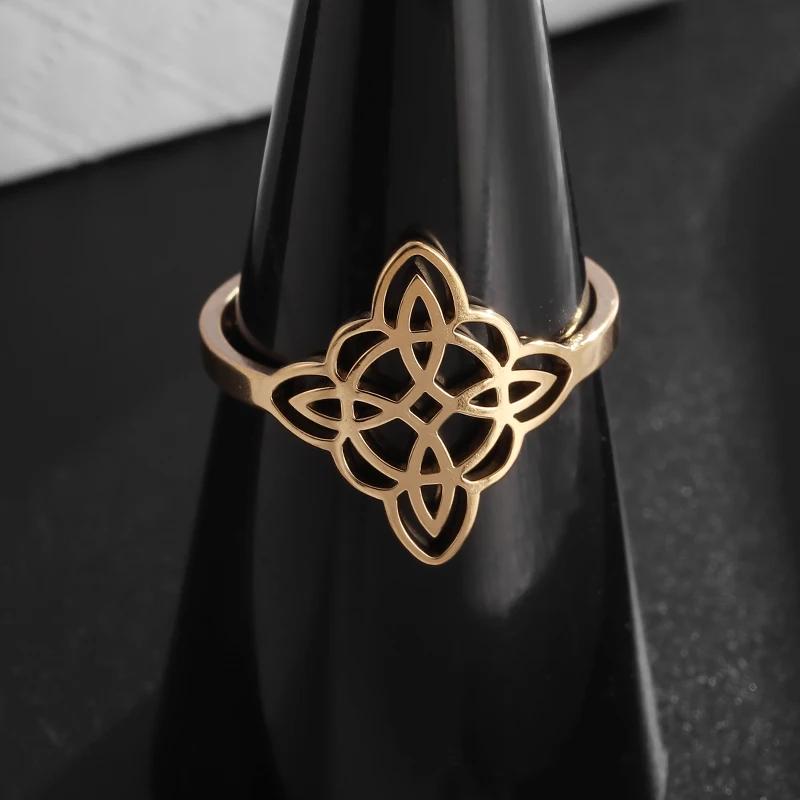 Stainless Steel Witch Knot Adjustable Ring Fashion Jewelry for Women Girls Good Luck Gift Party Casual