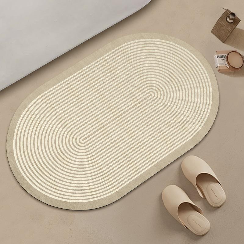 Oval Solid Color Abstract Floor Mat Bathroom Absorbent Anti Slip Foot Mat Bathroom Door Mat