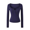 European American Cashmere Spicy Girl Square Neck Long Sleeve Slim Fit T-Shirt with Half Open Collar.
