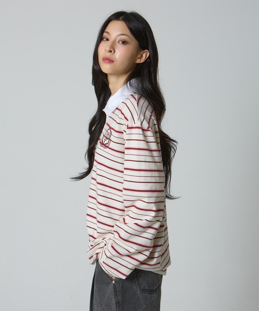 UNKNOWN PLANET Ivy Stripe Rugby Collar Shirt Pink