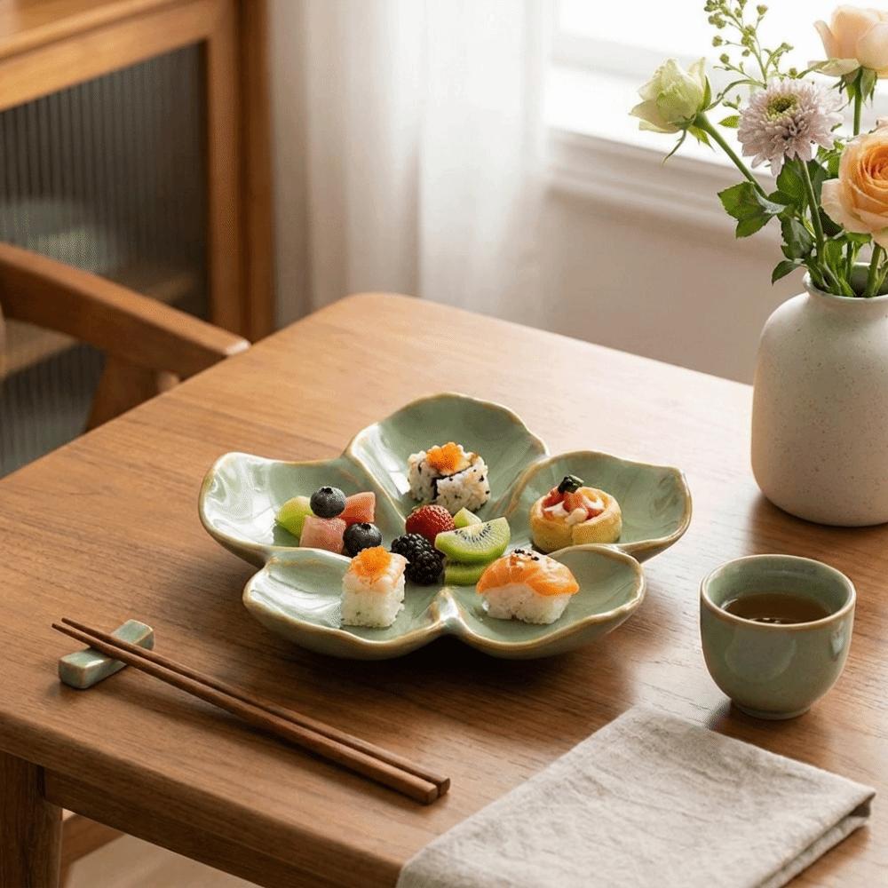 Multi-color Ceramic Dipping Plate Vintage Seasoning Sauce Dish Decorative Petal-Shaped Dish Party