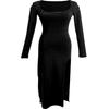 Sexy Side Slit Dress for Women Tight-fitting Wrap Hip Over-the-knee Long Sleeved Dresses Black Street Bodycon Spring Autumn