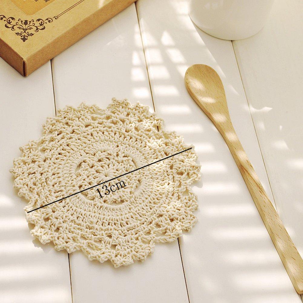 MinniLove Cotton Crocheted European and Cotton Beige of Coasters, Style, Heat-Insulating Pads, Placemats, Trivets, Hand-Crocheted, Absorbent,