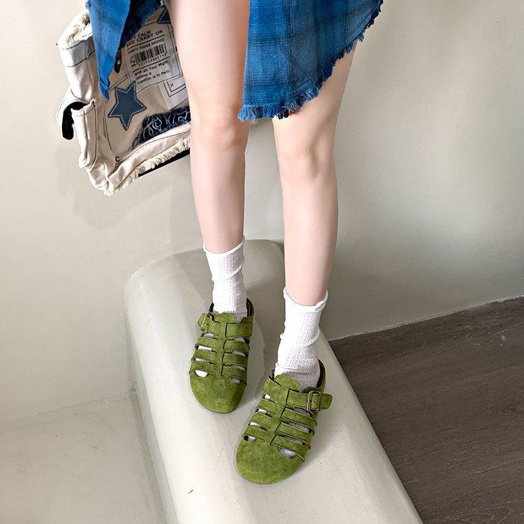 Retro Niche Hollow Bag Head Half Slippers Women's Outer Wear Lazy One Pedal Thick Sole Comfortable Ugly Cute Empty Boken Shoes