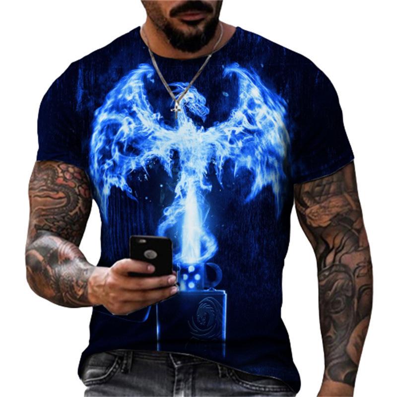 

Men s Summer Short Sleeved Men s Casual Sports 3D Dragon Print Short Sleeved Shirt S