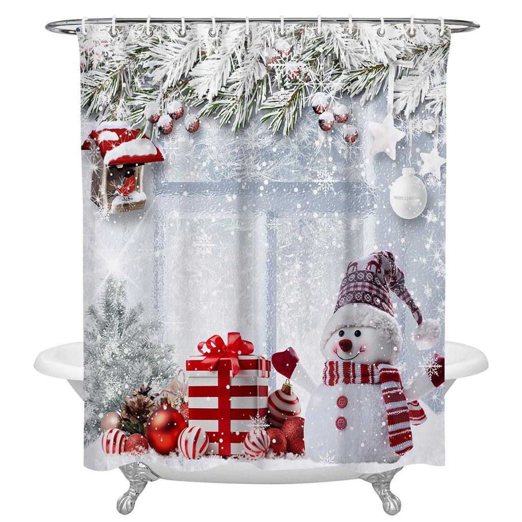 Tenda Da Doccia Natalizia Con Camion Rosso E Albero - 180x180 Cm, Tessuto Impermeabile Con 12 Ganci Per Bagno A Tema Invernale. - 4