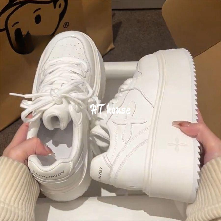 

Women s 2024 Campus Style Thick-Soled 7CM Height-Increasing White Sneakers 36
