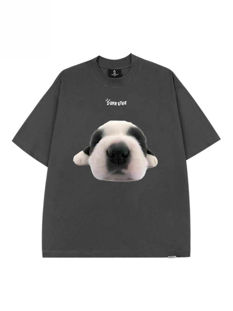 

Cute dog print round neck short sleeved T-shirt for men s casual plus size chubby top for women s summer trendy couple outfit 4XL
