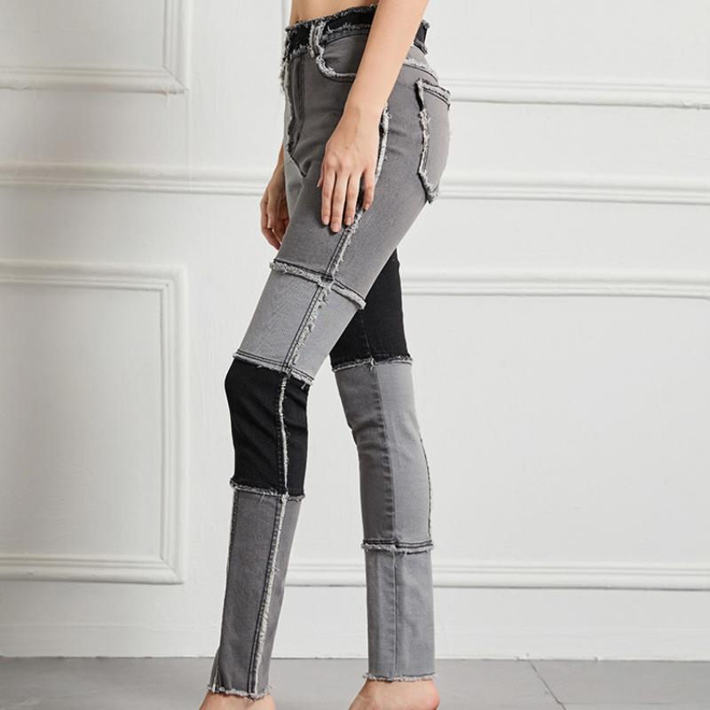 GMXIA Damenjeans Slim High Waist High Stretch Hose mit kleinem Bein Übergröße Hose Raw Edge Splicing