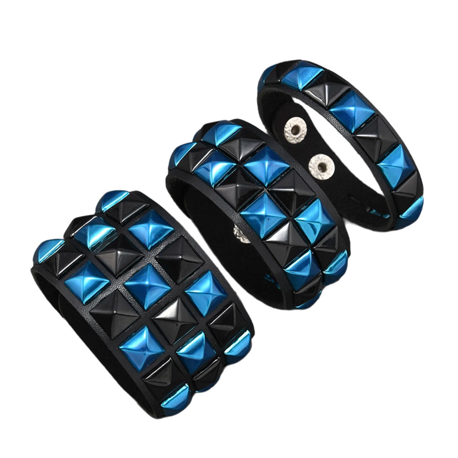 

Set of 3 Piece Square Stud Punk Bracelets Gothic Adjustable Leather Wrist Bamgle for Night Out Comfortable Wear