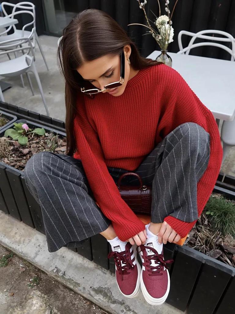 Plain Round Neck Sweater - 2024 European & American Spring/Autumn Loose Knit Pullover for Women