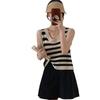 Black and white striped hollow knitted vest women's summer new loose outer wear suspender sleeveless vest shirt