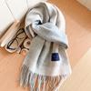 111% pure blue-gray plaid scarf for men and women, winter knitted to keep warm, high-end temperament plaid scarf